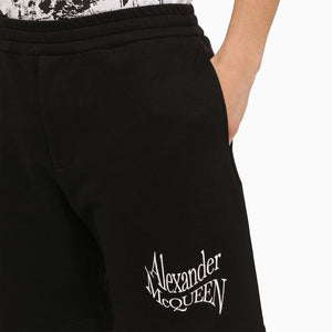 ALEXANDER MCQUEEN Men's Organic Cotton Black Logo Sweat Shorts for SS24