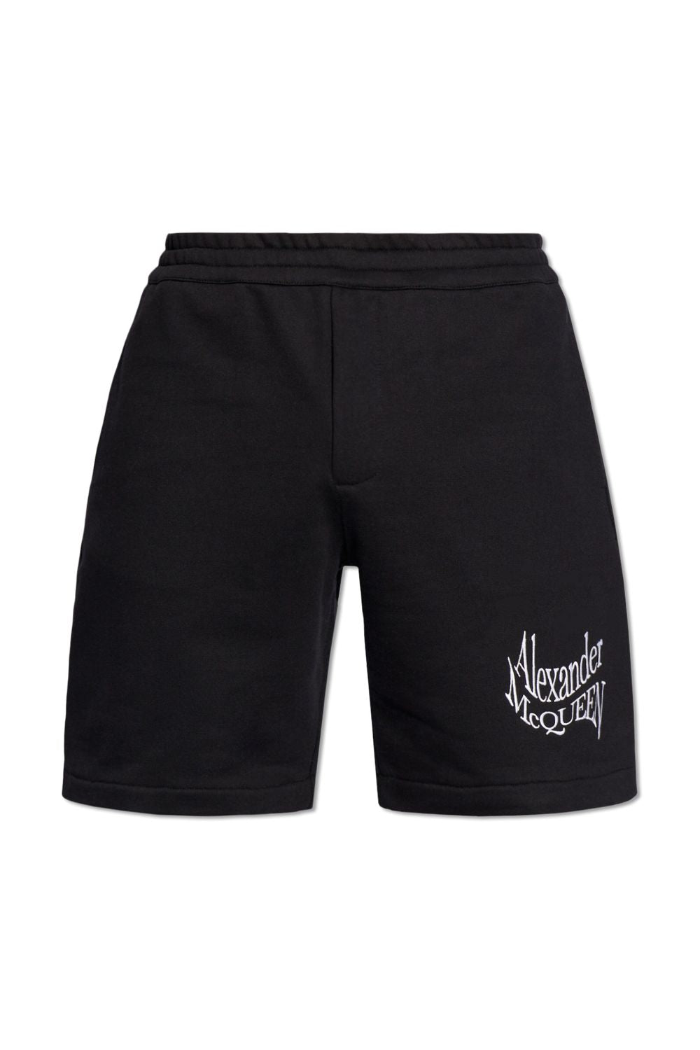 ALEXANDER MCQUEEN Men's Organic Cotton Black Logo Sweat Shorts for SS24