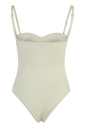 BOTTEGA VENETA White Nylon Bodysuit with Removable Straps and Sweetheart Neckline for Women