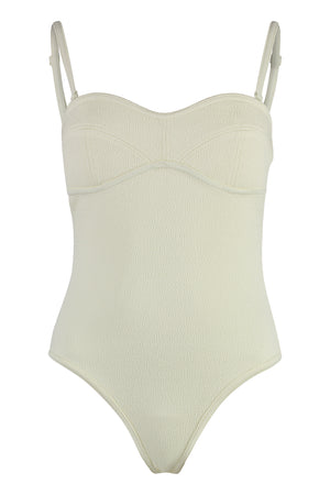 BOTTEGA VENETA White Nylon Bodysuit with Removable Straps and Sweetheart Neckline for Women