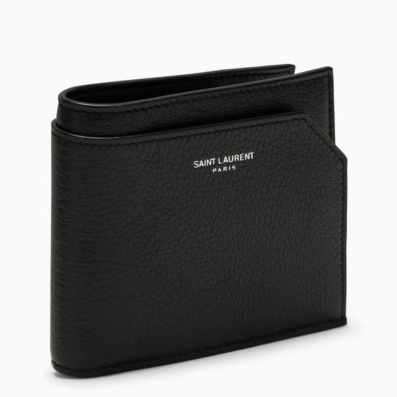 SAINT LAURENT Men's Black Grained Leather East/West Wallet with Coin Purse for SS24