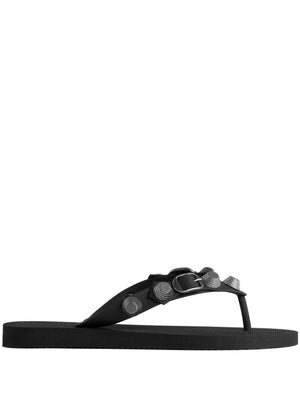 BALENCIAGA Black Cagole Thong Sandals with Stud Embellishment and Decorative Buckle Detail