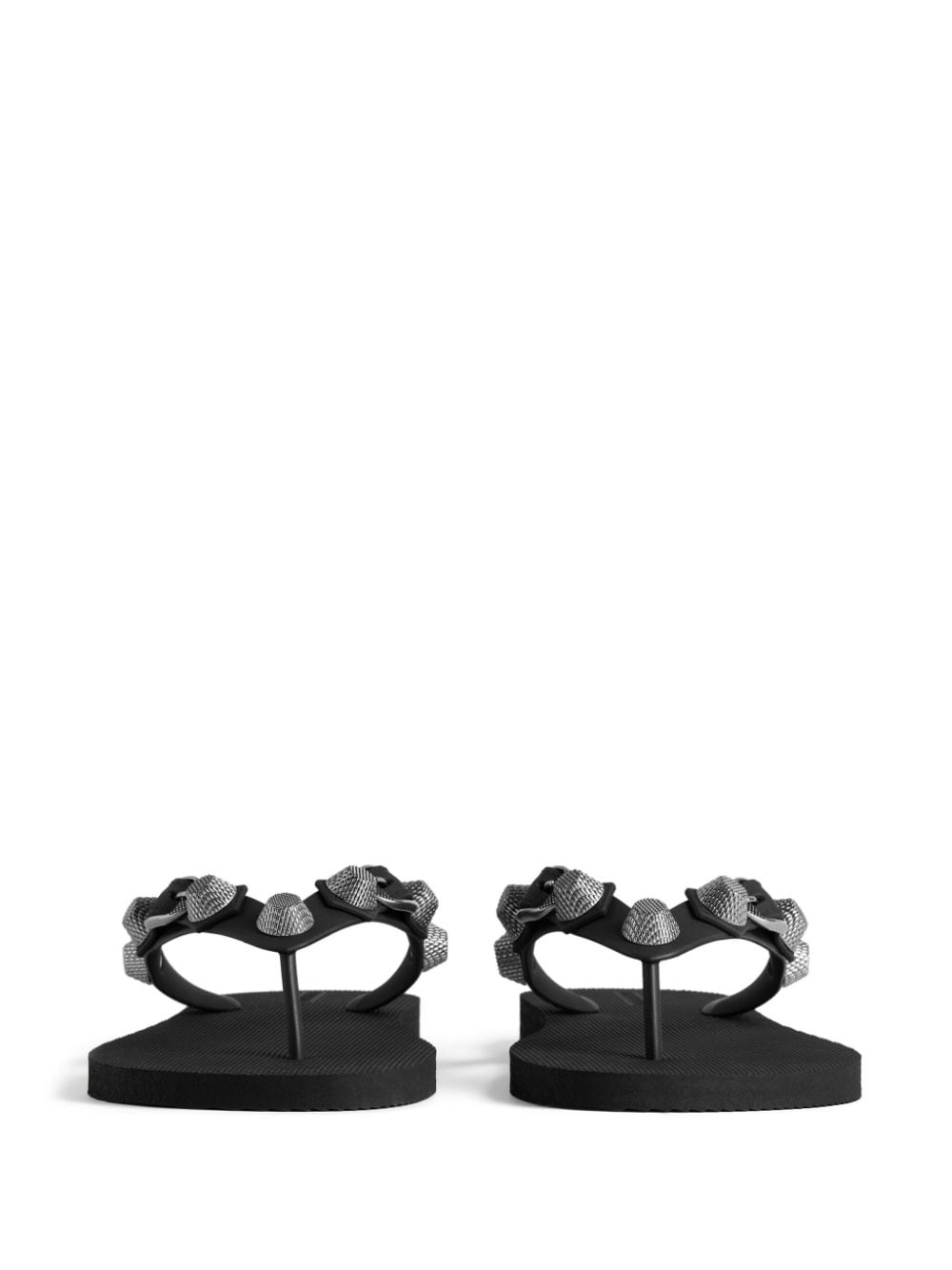 BALENCIAGA Black Cagole Thong Sandals with Stud Embellishment and Decorative Buckle Detail