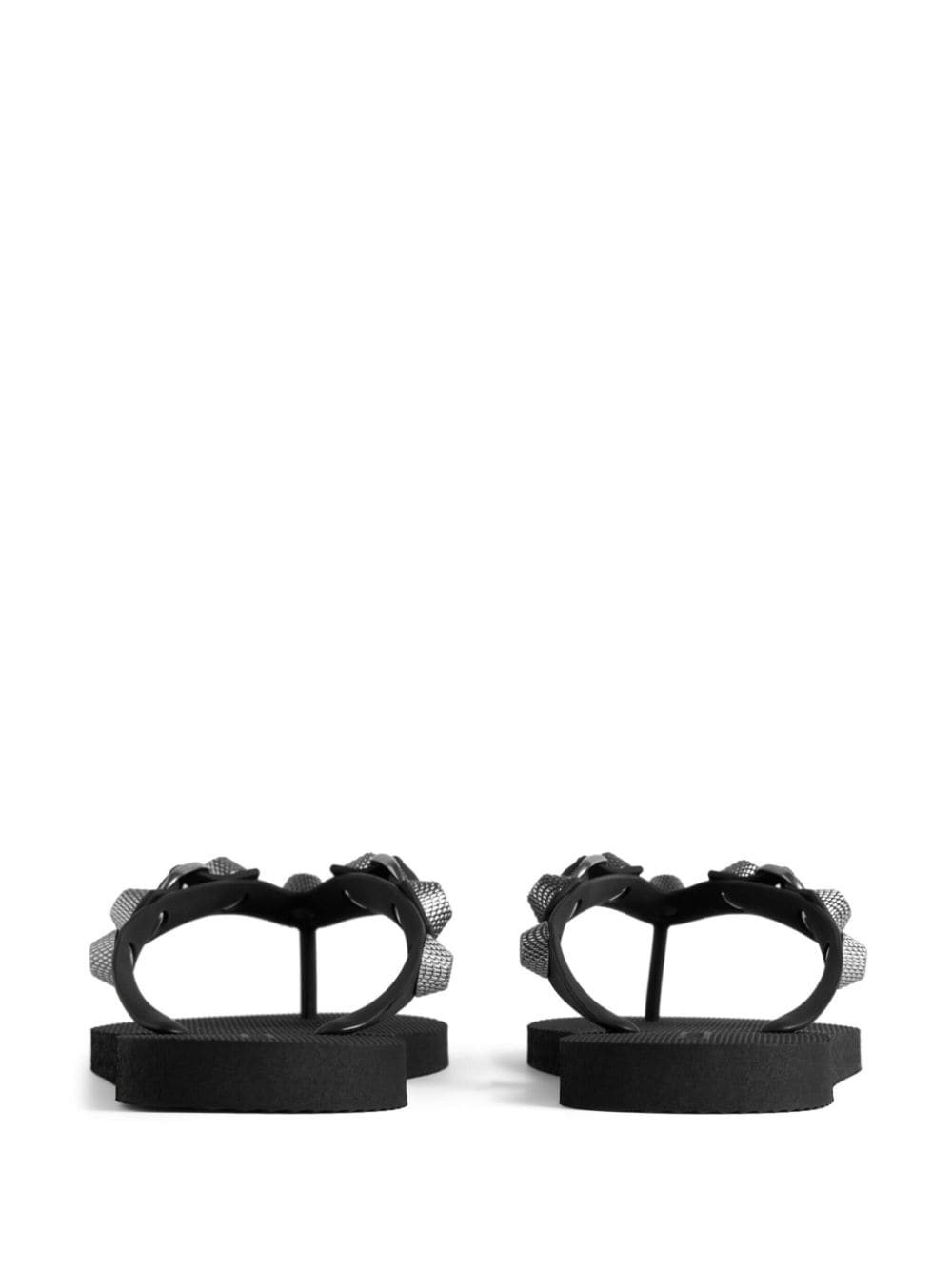 BALENCIAGA Black Cagole Thong Sandals with Stud Embellishment and Decorative Buckle Detail