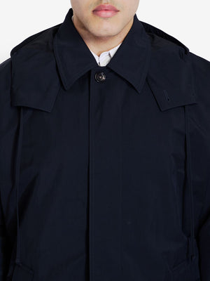 BOTTEGA VENETA Oversized Blue Trench Jacket with Leather Accents