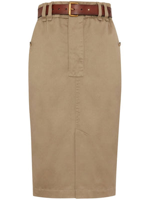 SAINT LAURENT Elegant Nude Midi Cotton Skirt