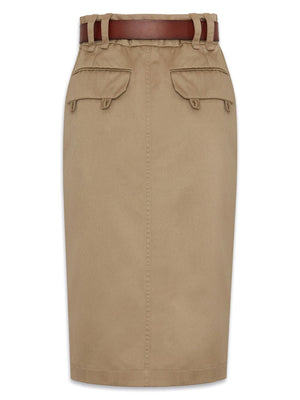 SAINT LAURENT Elegant Nude Midi Cotton Skirt