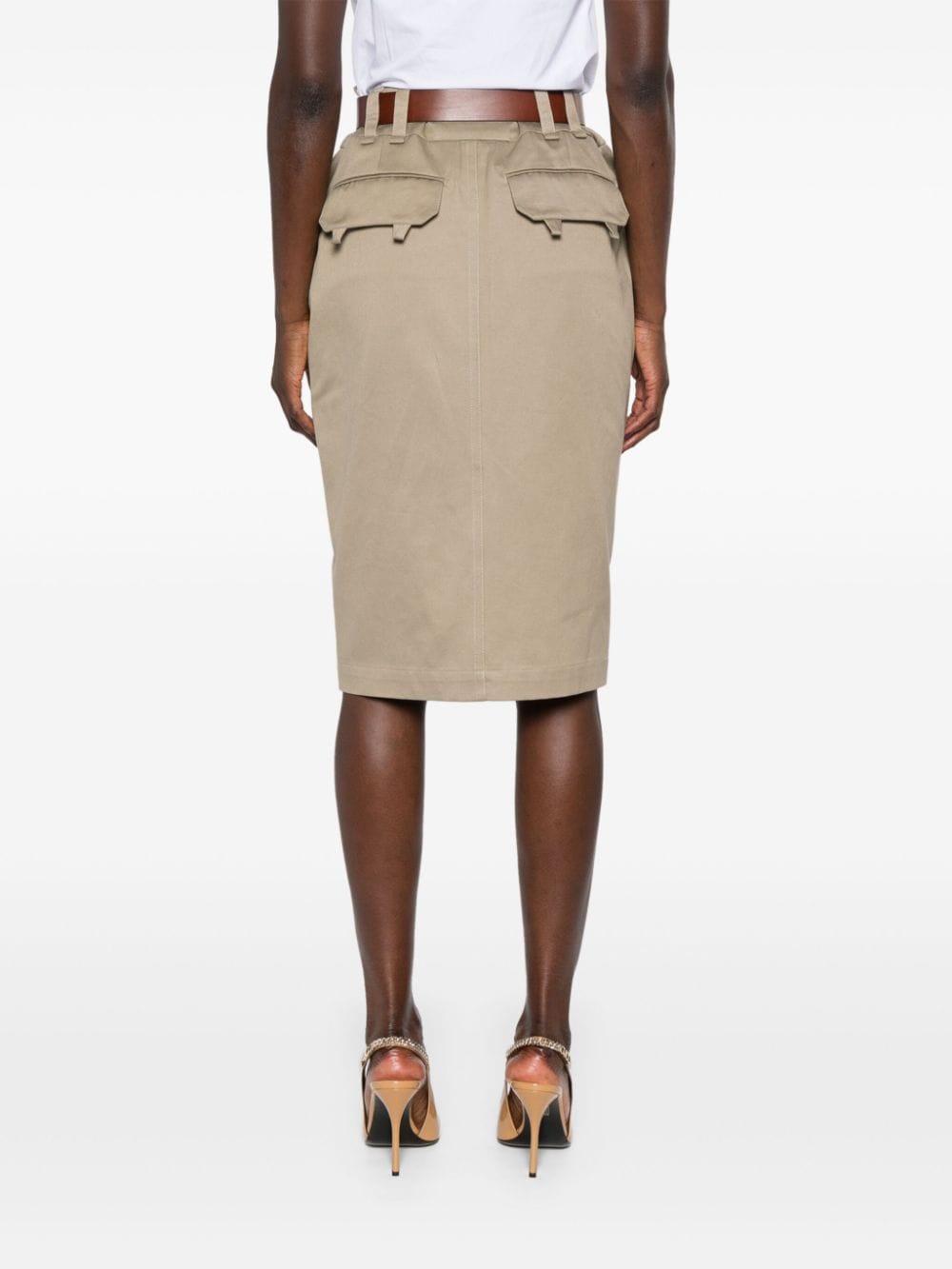 SAINT LAURENT High-Waisted Gabardine Pencil Skirt with Belt