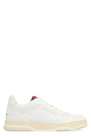 GUCCI Re-Web Leather Sneakers with Lace-Up Closure - 3.2cm Height