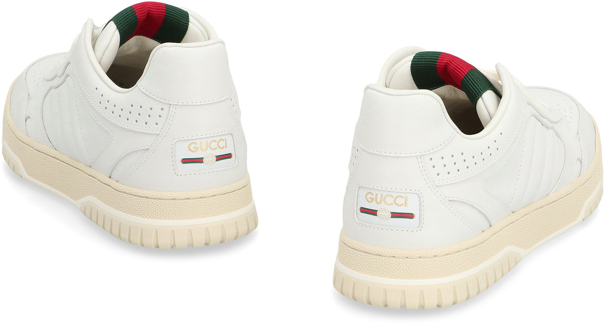 GUCCI Re-Web Leather Sneakers with Lace-Up Closure - 3.2cm Height