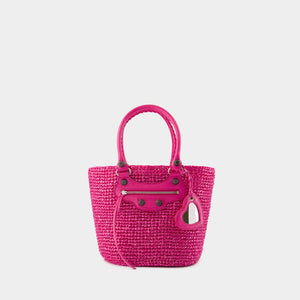 BALENCIAGA Transparent Pink Raffia Shoulder Bag for Women