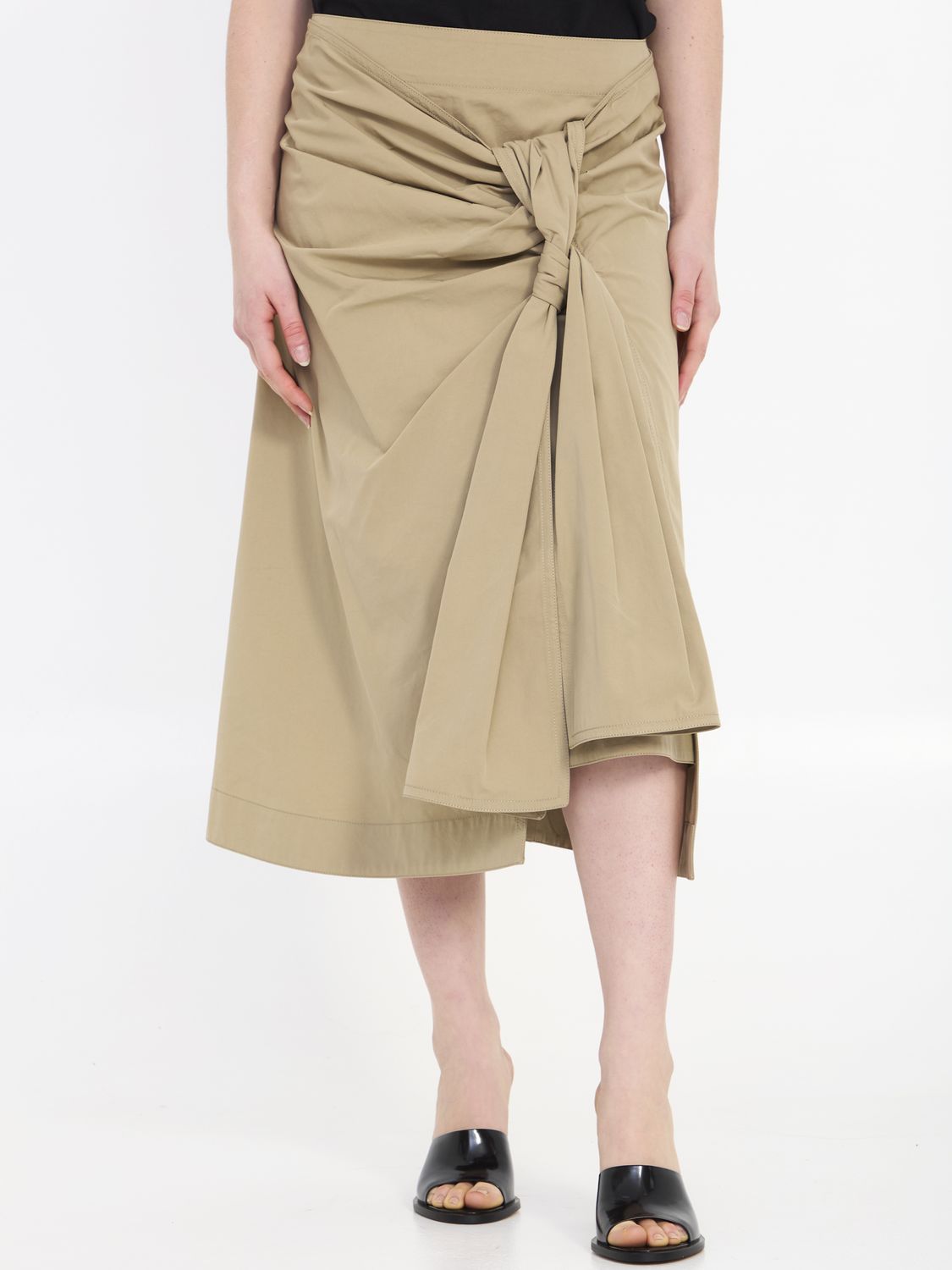 BOTTEGA VENETA Tan Cotton Midi Skirt with Front Knot Detail for Women