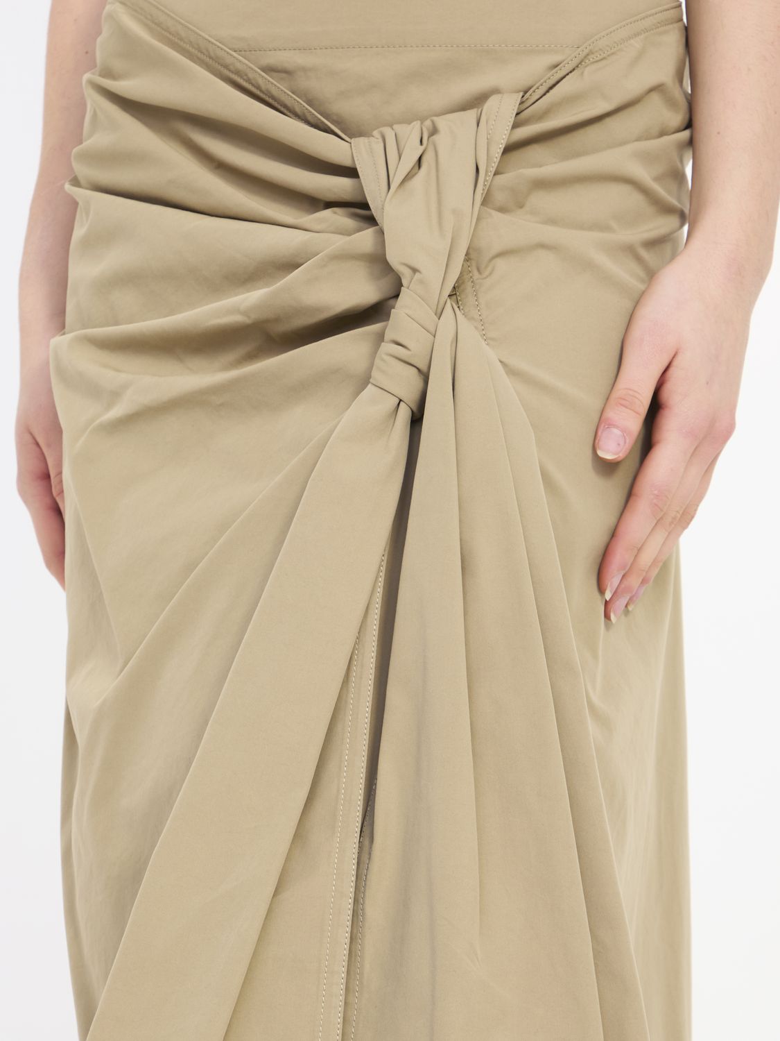 BOTTEGA VENETA Tan Cotton Midi Skirt with Front Knot Detail for Women