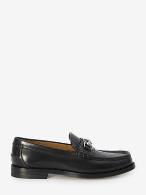 GUCCI Classic Black Leather Loafers with Silver Horsebit, 1.5cm Heel