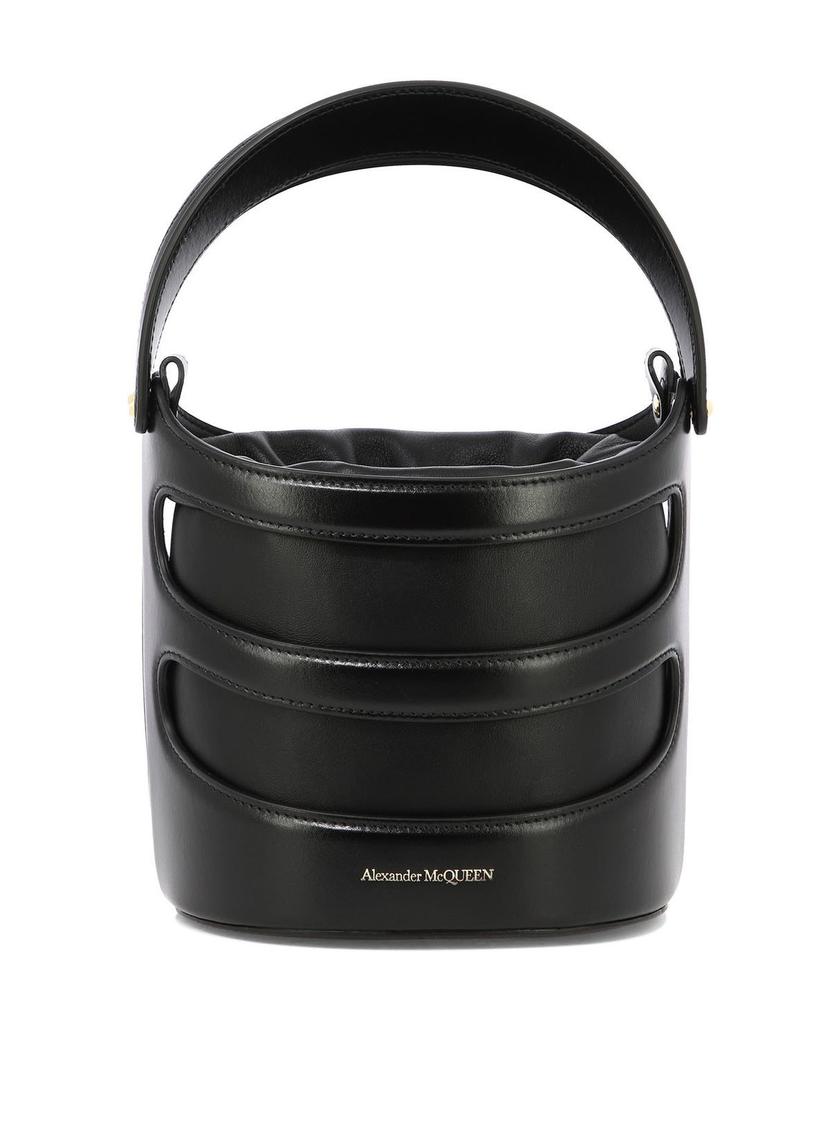 ALEXANDER MCQUEEN Stylish Black Leather Bucket Handbag for Women | SS24 Collection