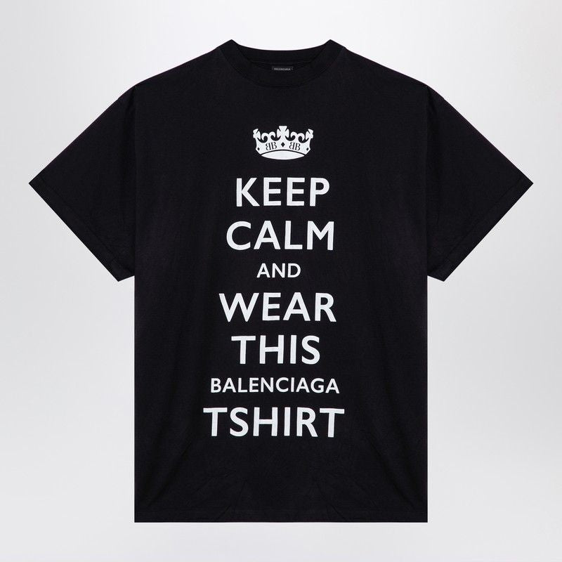 BALENCIAGA Keep Calm Graphic Black T-Shirt