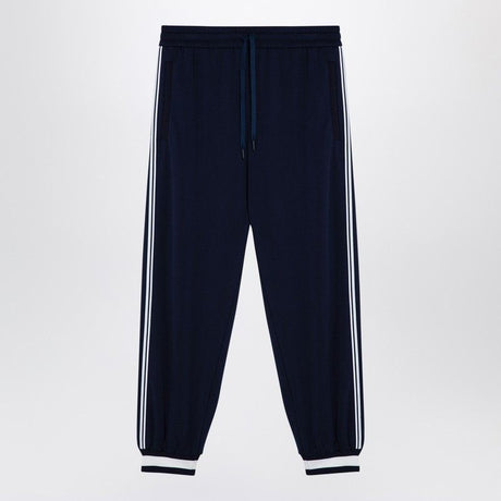 GUCCI Men's Dark Blue Technical Jogging Trousers with Striped Print