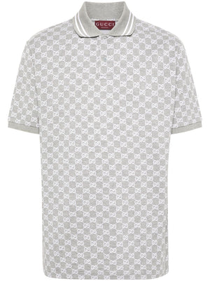 GUCCI Elegant Grey Cotton Polo with Signature Jacquard Design