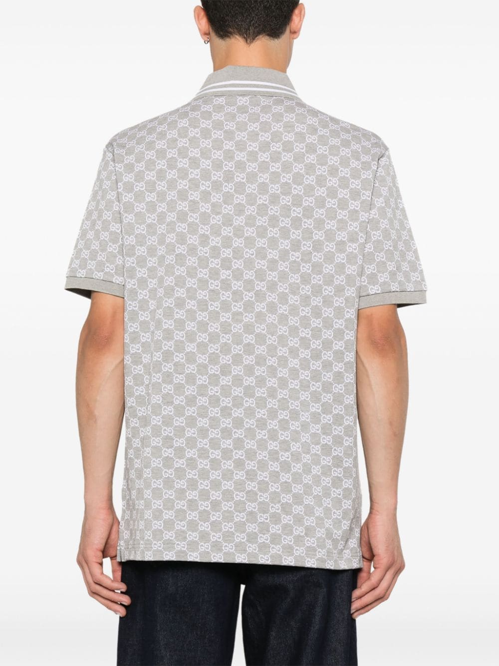 GUCCI Elegant Grey Cotton Polo with Signature Jacquard Design