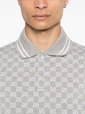 GUCCI Elegant Grey Cotton Polo with Signature Jacquard Design