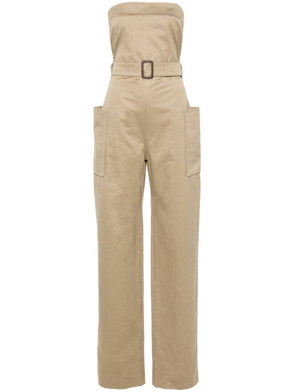 SAINT LAURENT Chic Beige Strapless Cotton Jumpsuit