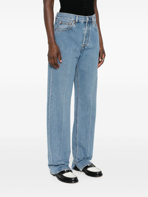 GUCCI Indigo Blue Straight-Leg Denim Jeans with Frayed Hem