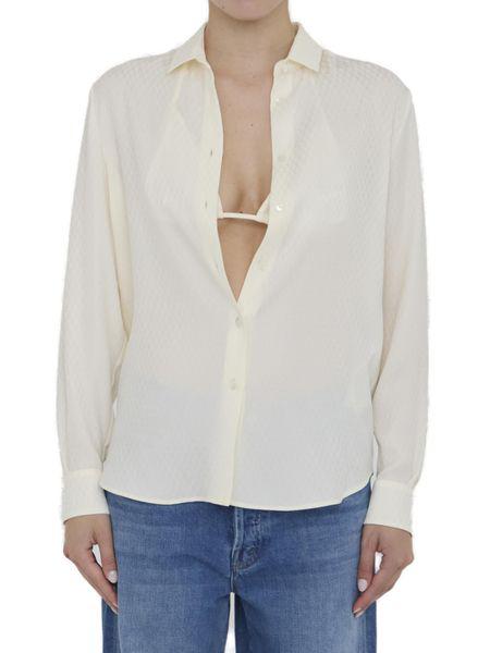 GUCCI Elegant Ivory Silk Shirt and Bra Ensemble