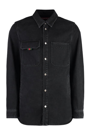 GUCCI Denim Overshirt with Web Detail for Men