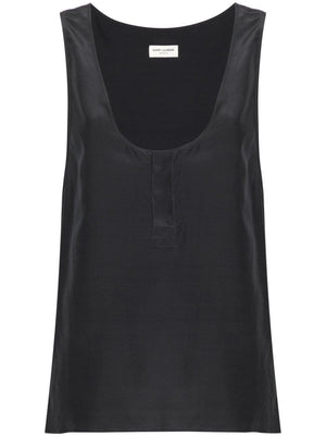 SAINT LAURENT Silk Henley-Neck Tank Top - SS24 Collection