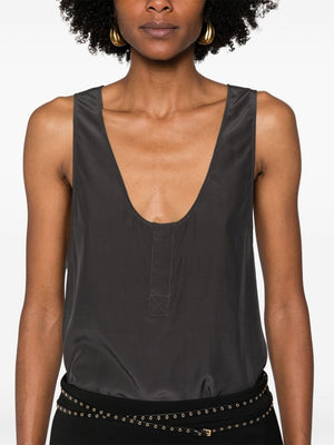 SAINT LAURENT Silk Henley-Neck Tank Top - SS24 Collection