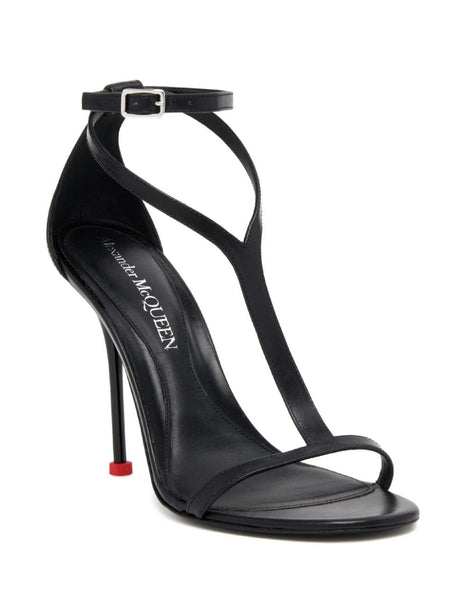 ALEXANDER MCQUEEN Elegant Black Leather Stiletto Sandals with 90mm Heel