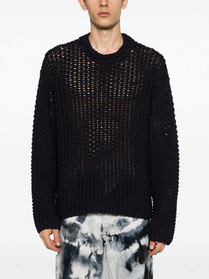 STONE ISLAND Navy Blue Macramé Jumper with Logo Print Detail for Men - FW23