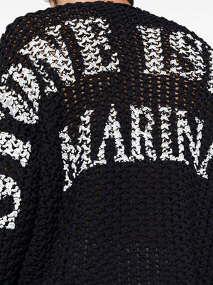 STONE ISLAND Navy Blue Macramé Jumper with Logo Print Detail for Men - FW23