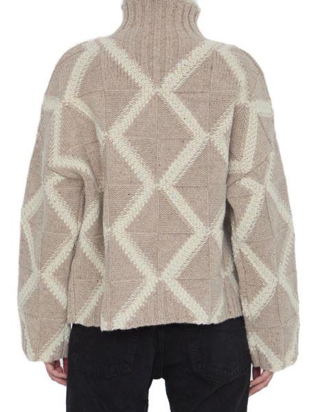 BOTTEGA VENETA Elegant Beige Wool Turtleneck Sweater with Argyle Pattern