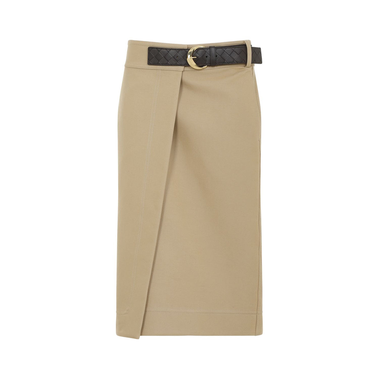 BOTTEGA VENETA Elegant Neutral Canvas Midi Skirt