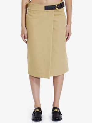 BOTTEGA VENETA Elegant Beige Midi Wrap Skirt with Leather Belt