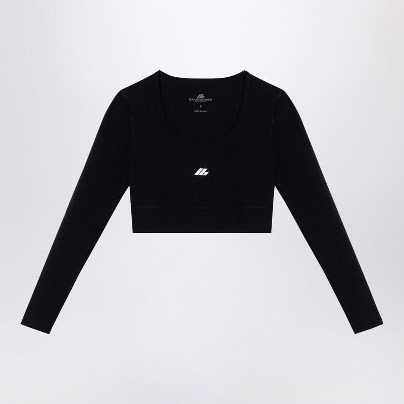 BALENCIAGA Sleek Black Activewear Crew-Neck Top