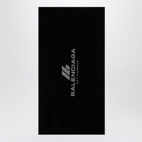 BALENCIAGA Black Cotton Gym Towel with Jacquard Logo