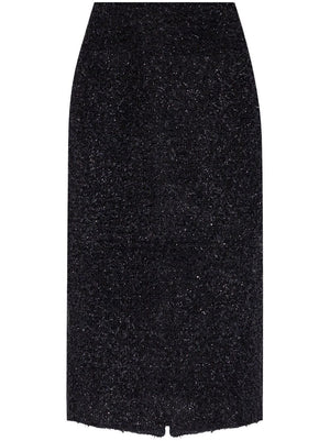 BALENCIAGA Chic Black Tweed Midi Skirt