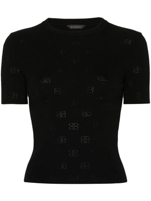 BALENCIAGA Perforated Logo Black Sweater - Women's Size Medium