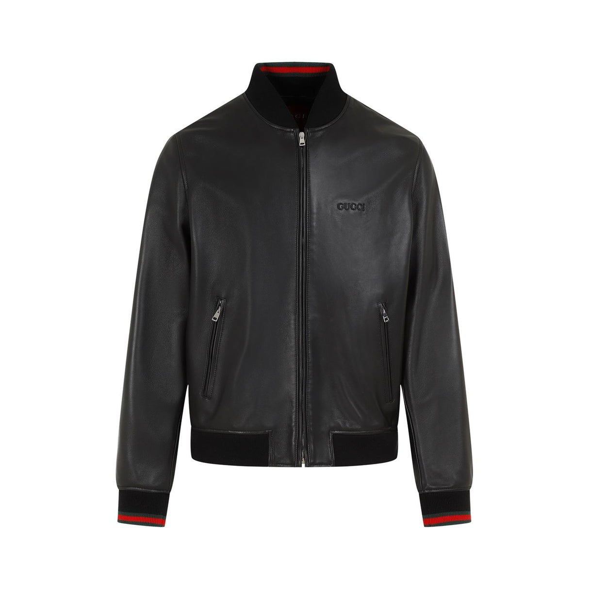 GUCCI Luxurious Black Leather Bomber Jacket