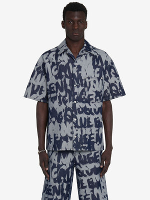 ALEXANDER MCQUEEN Hawaiian Denim Shirt with Graffiti Print