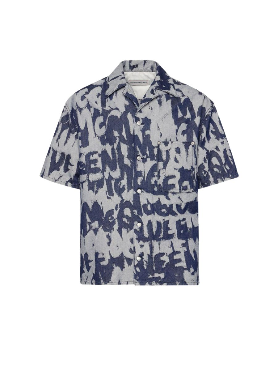 ALEXANDER MCQUEEN Hawaiian Denim Shirt with Graffiti Print