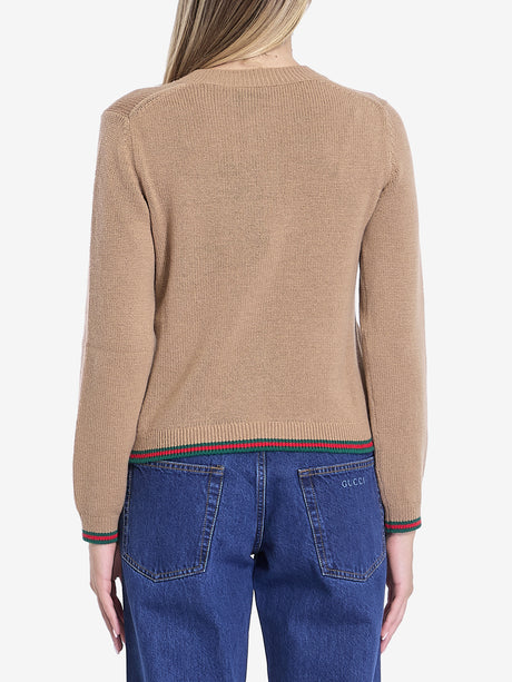 GUCCI Long-Sleeved Cashmere Cardigan with Web Trims