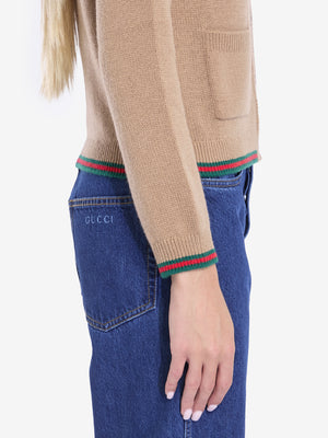 GUCCI Long-Sleeved Cashmere Cardigan with Web Trims