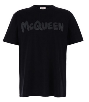 ALEXANDER MCQUEEN Essential Black Cotton Tee with Glitter Accent