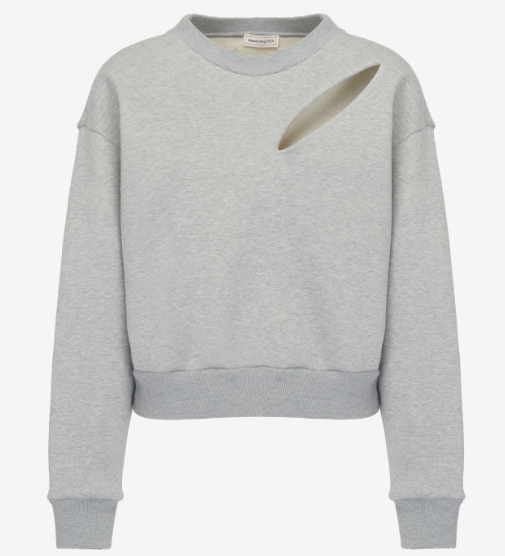 ALEXANDER MCQUEEN Crew Neck Grey Cotton Sweater for Women - FW24