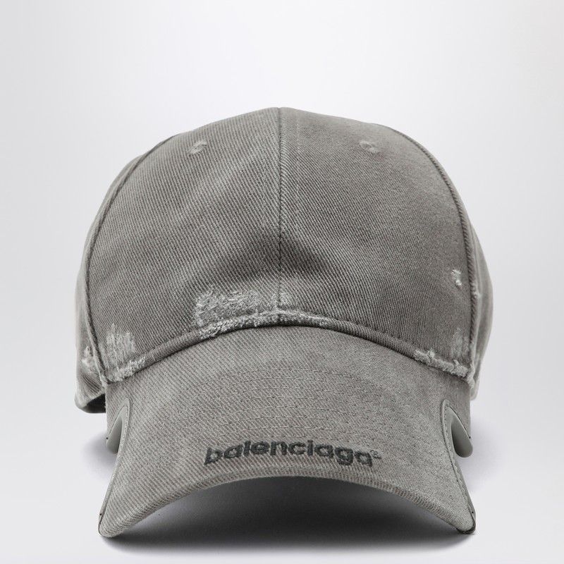 BALENCIAGA Distressed Grey Cotton Baseball Cap