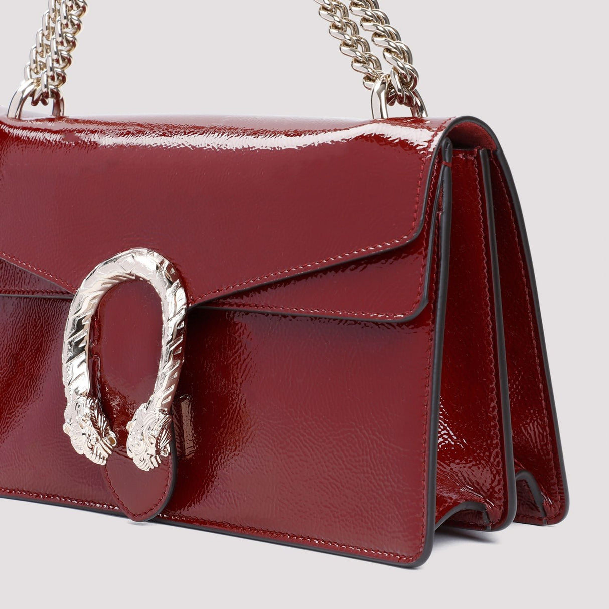 GUCCI Dionysus Mini Chain Shoulder Bag in Bordeaux Patent Leather 27.5x16x7 cm