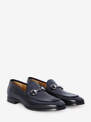 GUCCI Elegant Black Leather Loafers with Silver Horsebit, 1.5 cm Heel